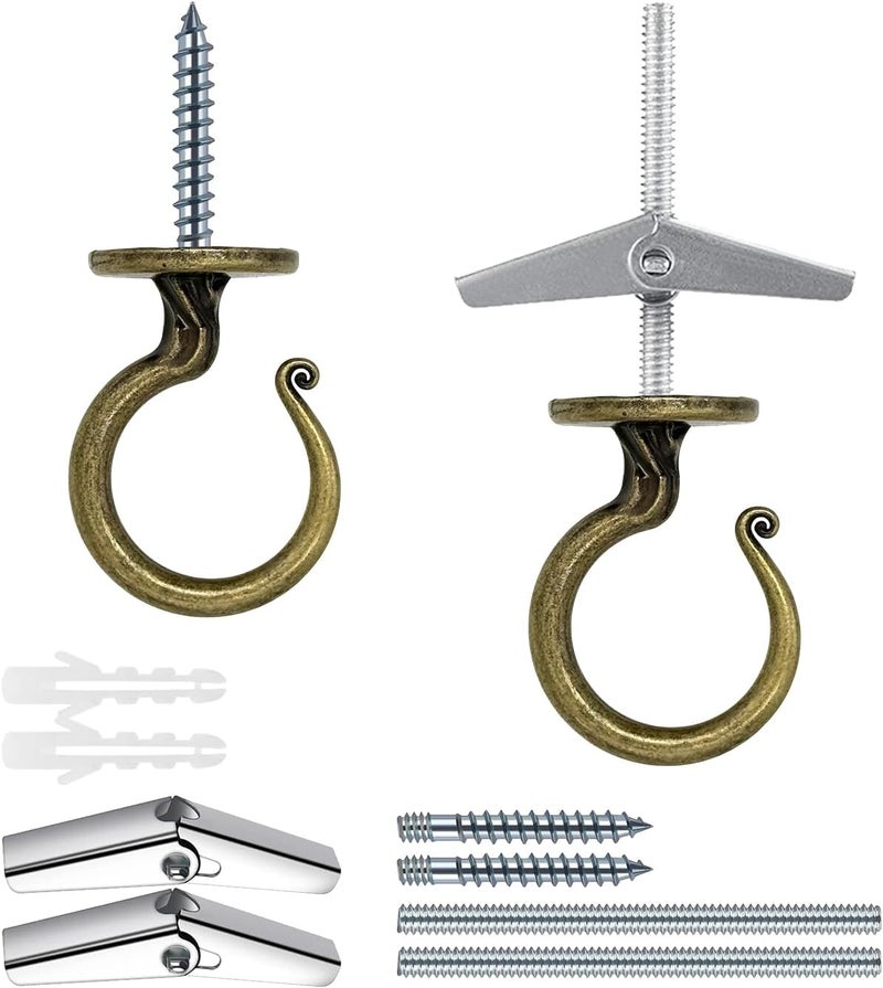 Evsteluo 2 Inch Heavy Duty Ceiling Hook – Easy Installation Zinc Alloy Hooks for Hanging Plants & Light Fixtures, Works on Wood, Concrete & Drywall (2 Sets, Antique Brass) - Image 1
